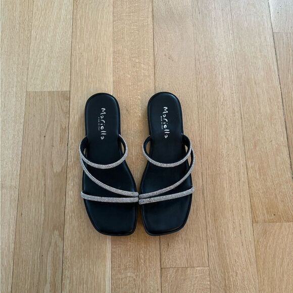Mariella Black Minimalist Sandals with Sparkly Straps - Picture 2 of 5